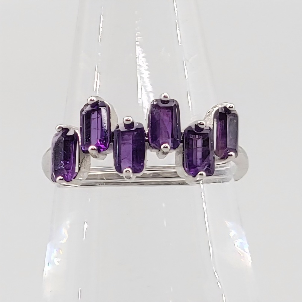 Emerald Cut Amethyst Cluster Ring Statement Women's Size Adjustable‎